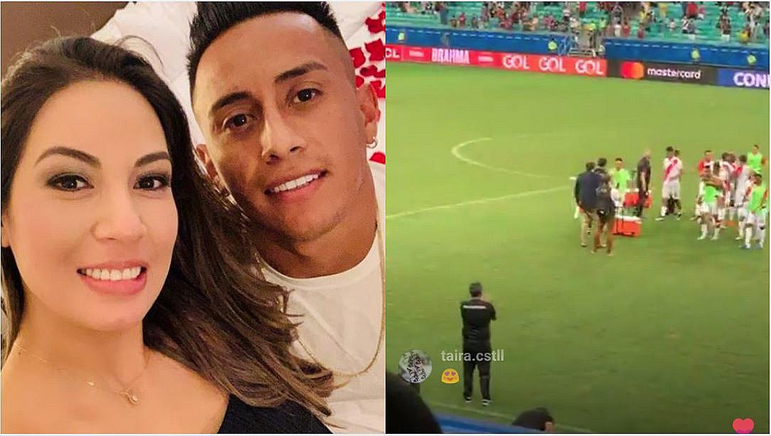 Esposa de Christian Cueva celebró triunfo de Perú en tribunas del Arena Fonte Nova (FOTOS)
