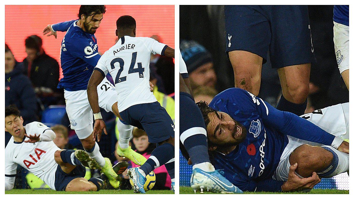 Everton vs Tottenham: la grave lesión de André Gomes tras la fuerte entrada de un rival