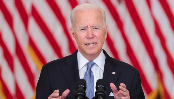 El presidente de Estados Unidos, Joe Biden, pronuncia declaraciones sobre Afganistán, en la Casa Blanca. (EFE / EPA / Oliver Contreras).