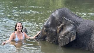 Melissa Klug disfruta de sus vacaciones en Tailandia bañándose con elefantes: “Nunca lo olvidaré”