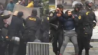 Trabajadores de limpieza de Lima protestaron en la Plaza Mayor y fueron retirados a empujones