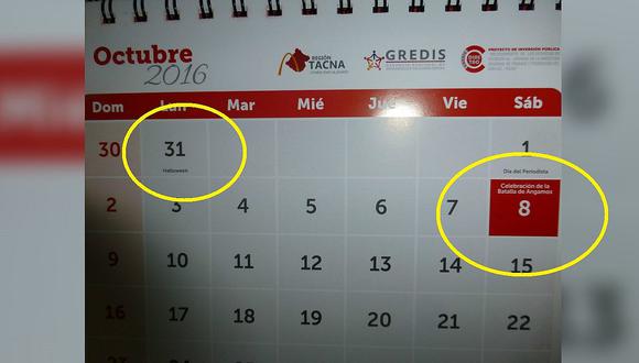 Tacna: Polémico calendario sostiene que el 8 de octubre se "celebra la Batalla de Angamos"