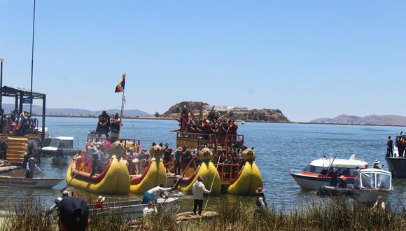 La comitiva imperial surco le Titicaca en embarcaciones de Totora. Puno. Foto/Difusión.
