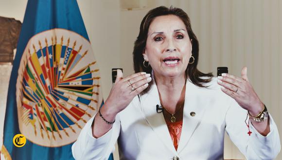 La presidenta Dina Bolurte informó al Consejo Permanente de la OEA que no se rendirá ante los grupos políticos autoritarios y que ha solicitado al Parlamento peruano el adelanto de elecciones. (Composición: El Comercio)