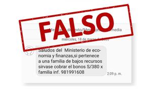 Coronavirus en Perú: MEF advierte que mensajes de texto que ofrecen bonos de S/ 380 son falsos