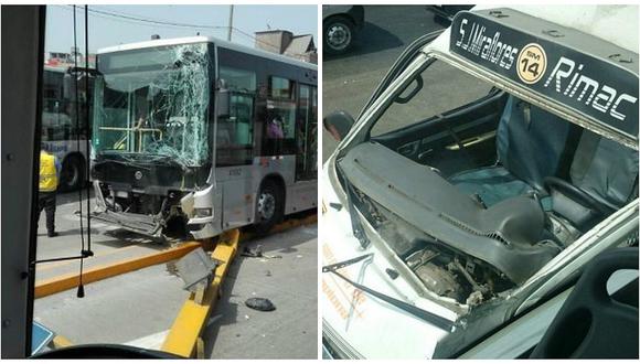 San Martín de Porres: Chocan bus del Metropolitano y combi en conocida estación (FOTOS)