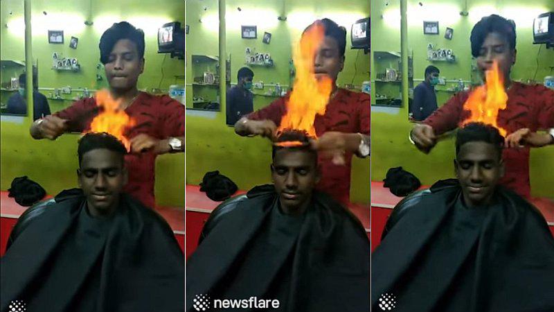 Peluquero causa sensación al usar fuego para cambiarle el look a sus clientes (VIDEO)