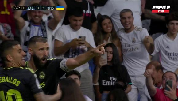 Karim Benzema puso el 2-1 del Real Madrid vs. Espanyol. (Foto: captura ESPN2)