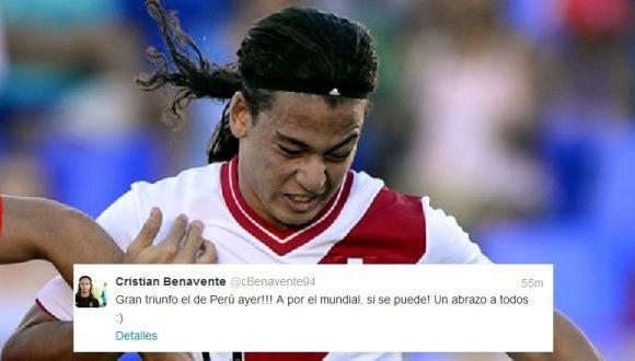 Cristian Benavente celebró el triunfo del Perú en Twitter