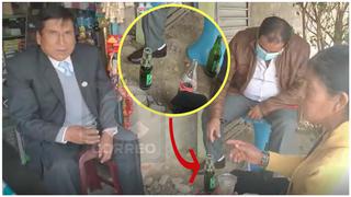 Huancayo: sorprenden a alcalde con botellas de cerveza en aniversario de Perú Libre