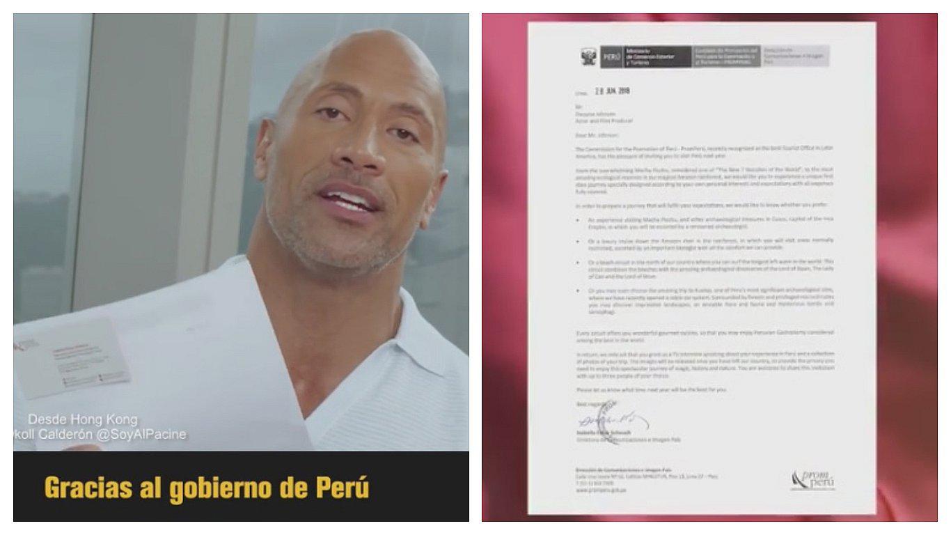 ​Dwayne Johnson 'La Roca' emocionado tras recibir invitación oficial para conocer el Perú (VIDEO)