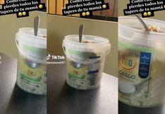 Madre le envía comida a su hija en un balde de yogurt porque esta perdió todos sus táperes