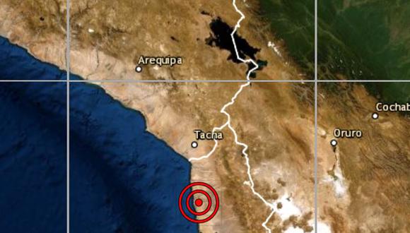 De acuerdo con el IGP, el epicentro de este movimiento telúrico se ubicó a 135 kilómetros al sur de Tacna. (IGP)